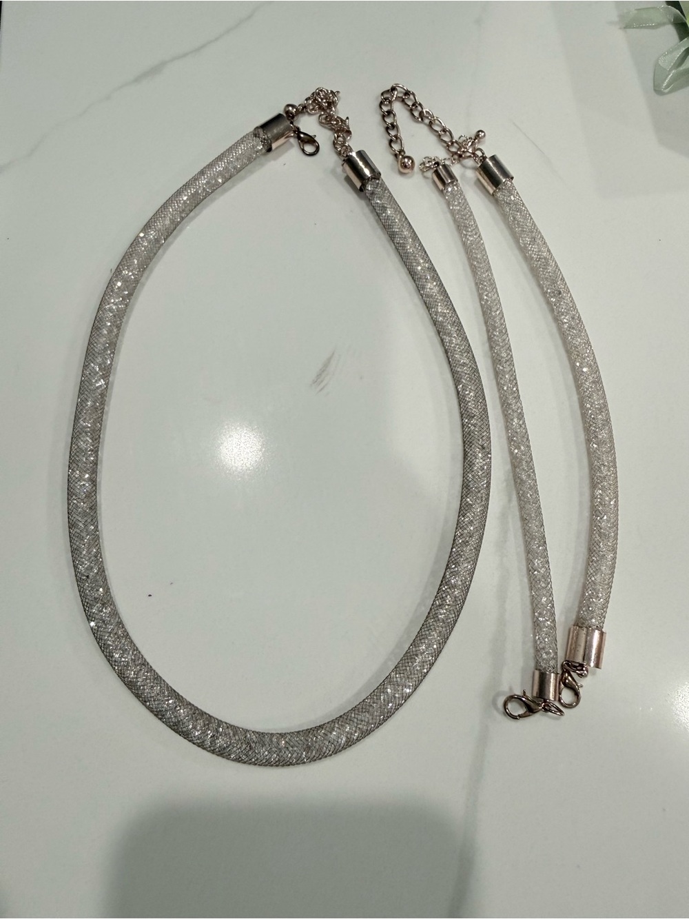 Sparkling gold color Mesh Necklace and Bracelet Set